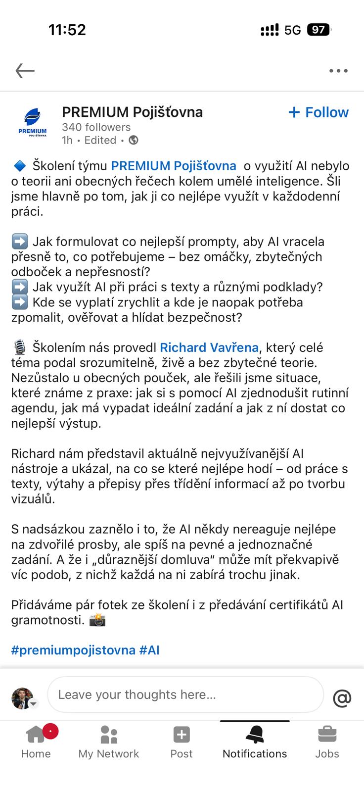 LinkedIn referencia od klienta z poisťovne
